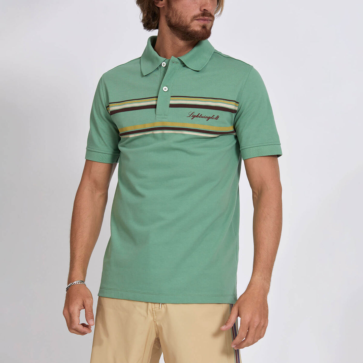 Lightning Bolt - 80' POLO SHIRT PIQUÉ GREEN - 24SMAPOL002G23000M