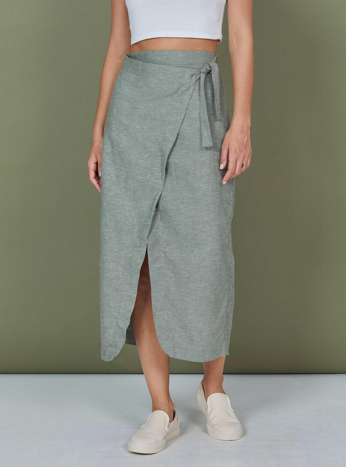 Lightning Bolt - LINEN WRAPOVER MIDI SKIRT - 23SWOSKT001G63000S